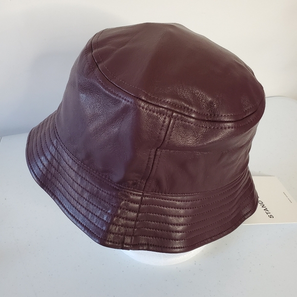 Stand Studio Vida Faux Leather Bucket Hat Burgundy Size Small  NEW Streetwear main image 13